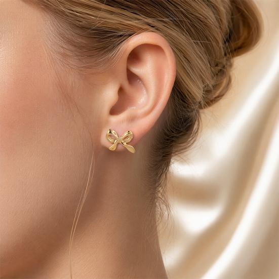 1 Pair Gold Plated Bow Earrings for Women Girls, Minimalist Cute Bow Stud Earrings, Jewelry Gifts for Wife, Girlfriend