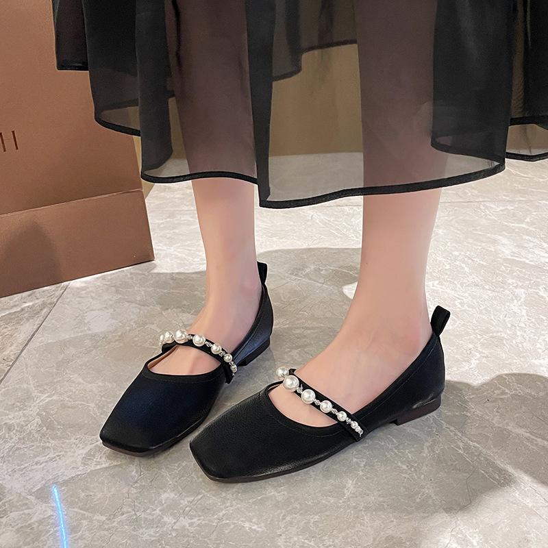 Platte Schoenen voor Dames Zomer Mary Jane met Vierkante Neus en Lage Instap Verbreed en Verdikt Zachte Bovenkant Plus Size Damesschoenen