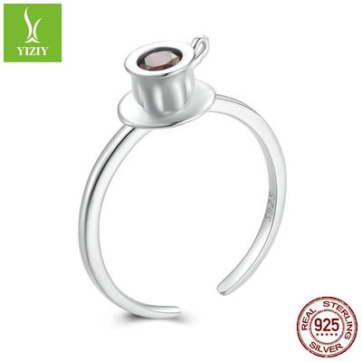S925 Sterlingsilber Kaffeetasse Offener Ring, Lässiger Dreidimensionaler Verstellbarer Zeigefingerring