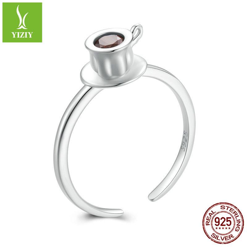 S925 Sterling Silver Coffee Cup Open Ring, Casual Three-Dimensional Adjustable Index Finger Ring