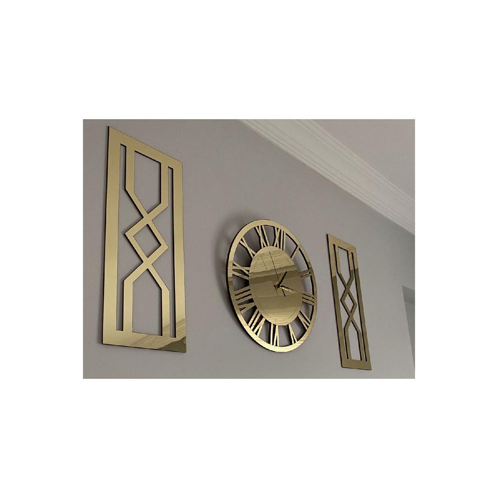 Dekoratives Wanduhr-Set, 3-teilig, Gold, 60 cm, luxuriöse römische Ziffern-Wanduhr, 30 x 70 cm, Sanduhr-Gemälde