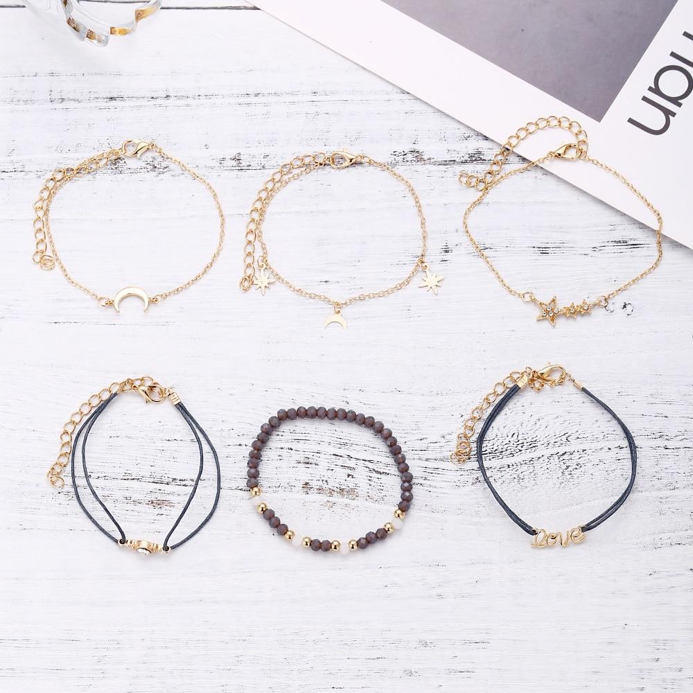 6 Pcs Creative Simple Elegant Women's Bracelet Chain Love Star Moon Bracelet Set YSL