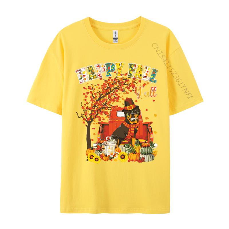 Rottweiler Dog Autumn Fall Pumpkin T Shirts Male Vintage Men Cotton Tee Shirts Cute Oversized T Shirt