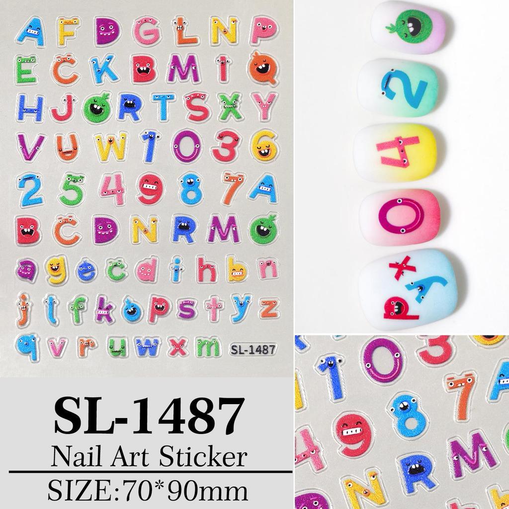 INS Style Cute Cartoon Letter & Number Nail Art Stickers for DIY Journals & Accessories