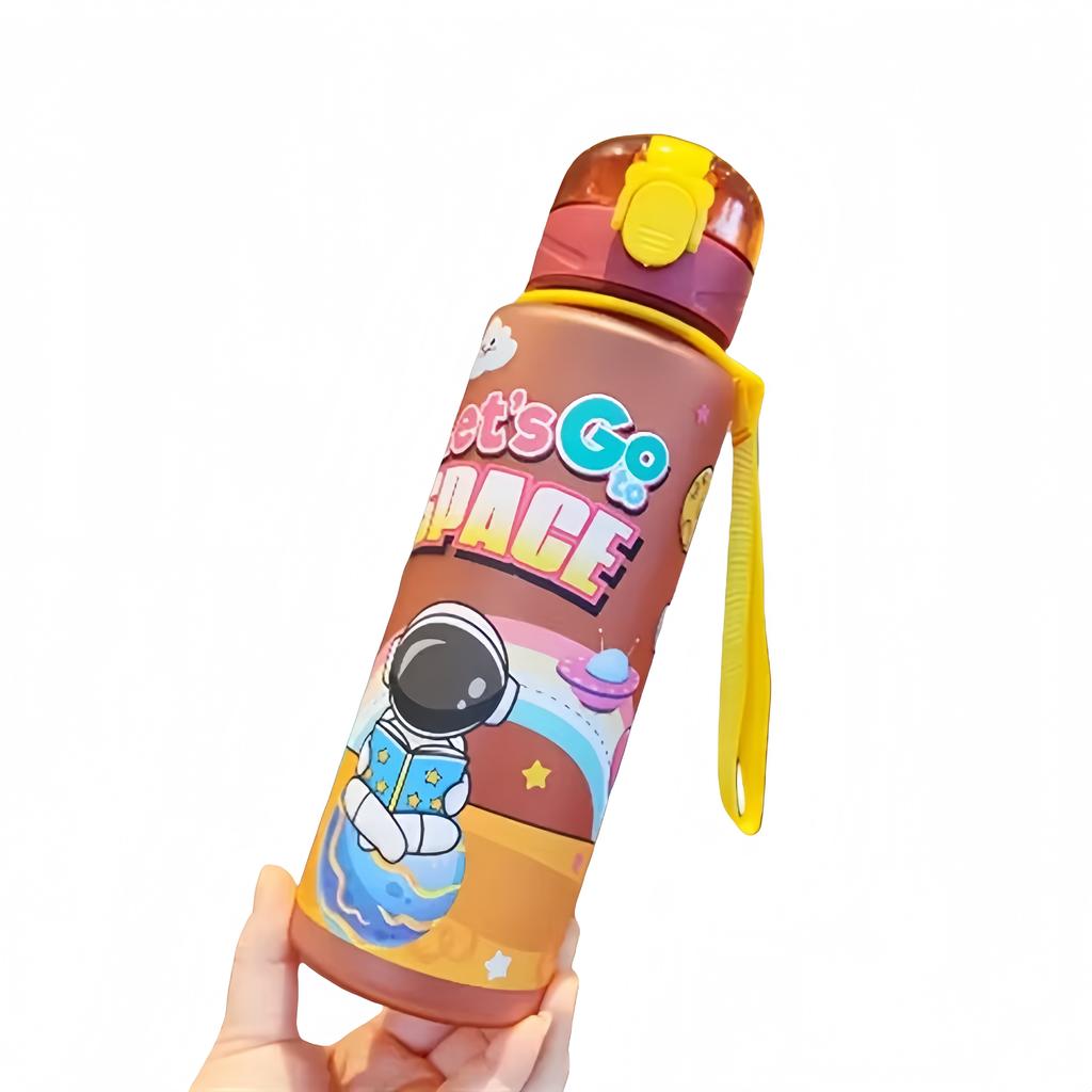 700ml Cosmic Astronaut Themed Cartoon Water Bottle BPA-Free Leakproof Flip Lid Carrying Strap Portable Adorable Activities Cup