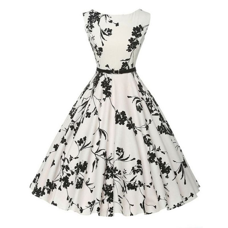 

Летнее поступление Мода Европейский и американский стиль Мода Ретро стиль Хепберн 50-е Облегающее талию Стройнящее Платье с большим подолом с поясом Picture Color S