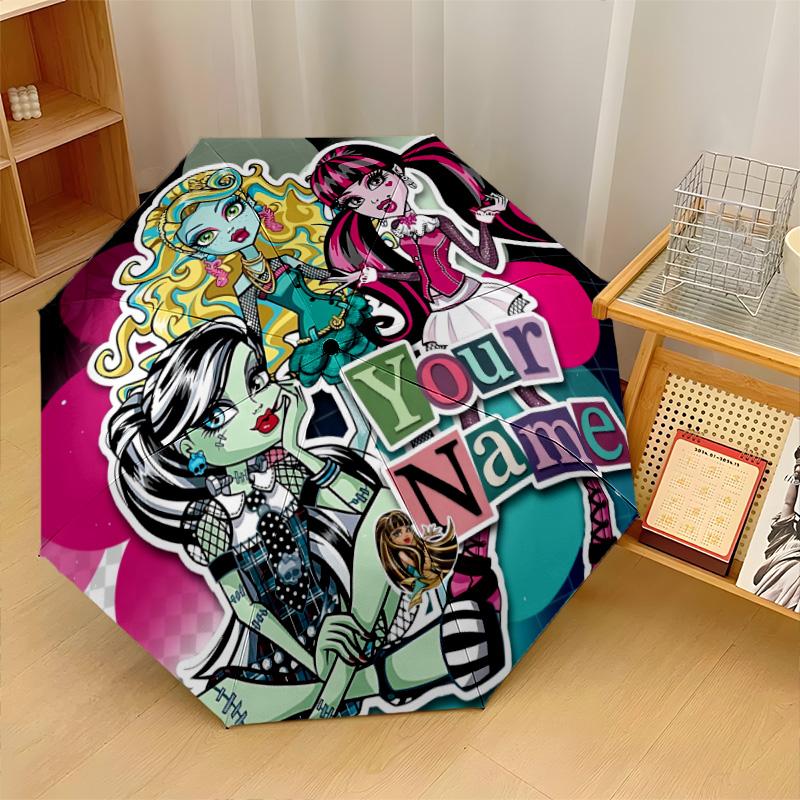 Custom Text Automatic 8 Bone Umbrella, Portable Sun Rain Protection UmbrellaMonster High