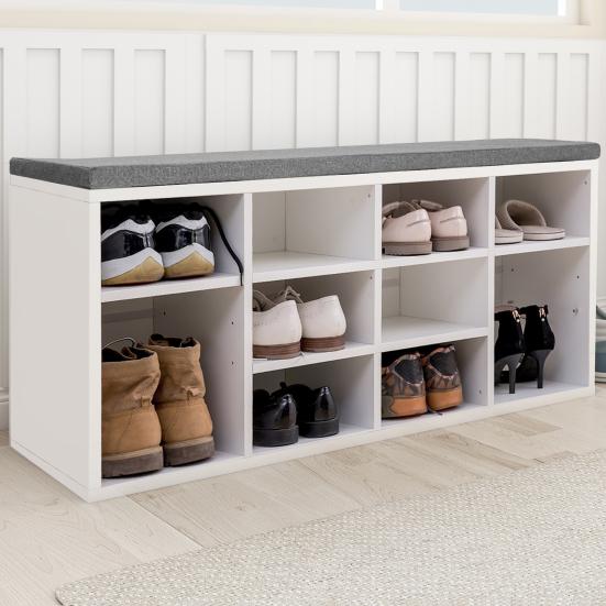 Modern Simple Chipboard Shoe Cabinet with Cushion Hallway Storage Shelf Rack