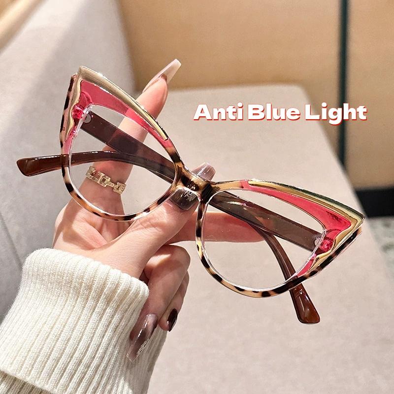 

Cat Eye Anti Blue Light Collision Flat Mirror for Women European and American Trendy Large Frame Personalized Butterfly Glasses чорний