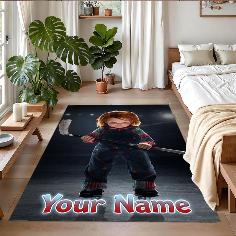 Tappeto in Velluto di Cristallo Testo Nome Personalizzato, Morbido Tappetino Antiscivolo Decorazione per la Casa Gioco per Bambini Chucky Tiffany