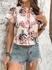 Plus Size Womens Shirt Spring Summer Fashion High Neck Floral Print Short Sleeve T-Shirt Blouse