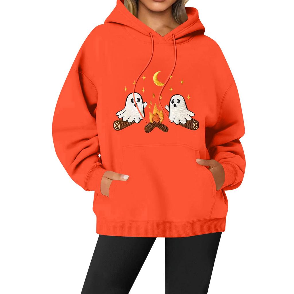 Women's Casual Fashion Solid Color Rugby Print Long Sleeve Hooded Sweatshirt Top