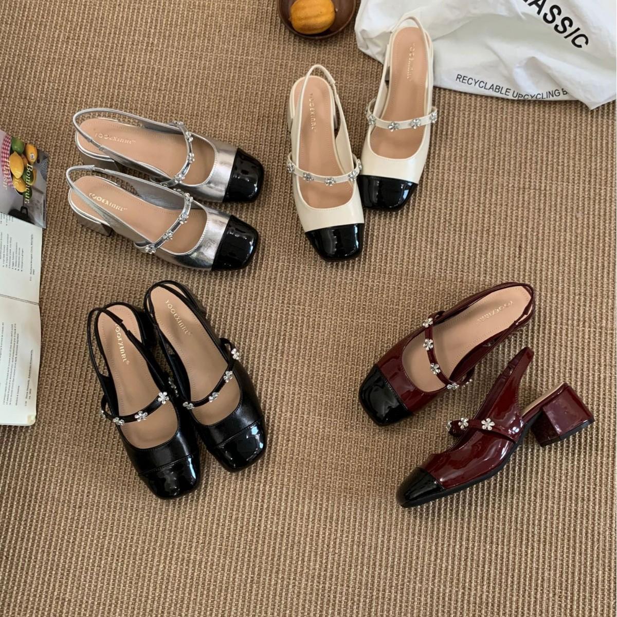 

2025 new round head one-word with shallow mouth versatile OL rhinestone thick heel commuter work professional women s shoes 39 срібний