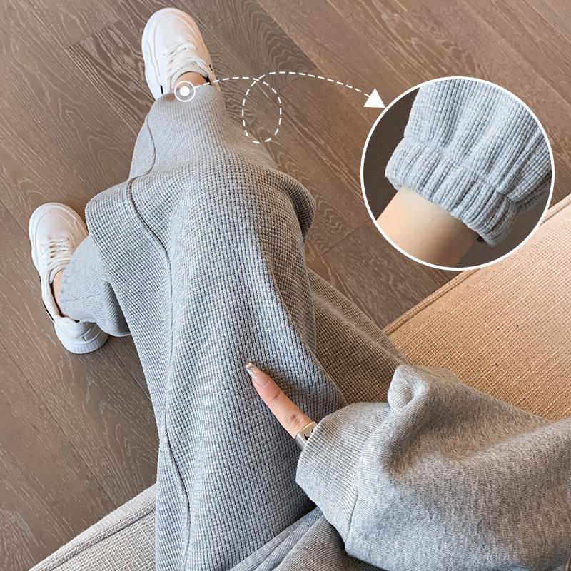 Women's Mid Rise Joggers Loose Fit Waffle Knit Casual Pants Harem Sweatpants Solid Color Trousers For Spring Daily Wear