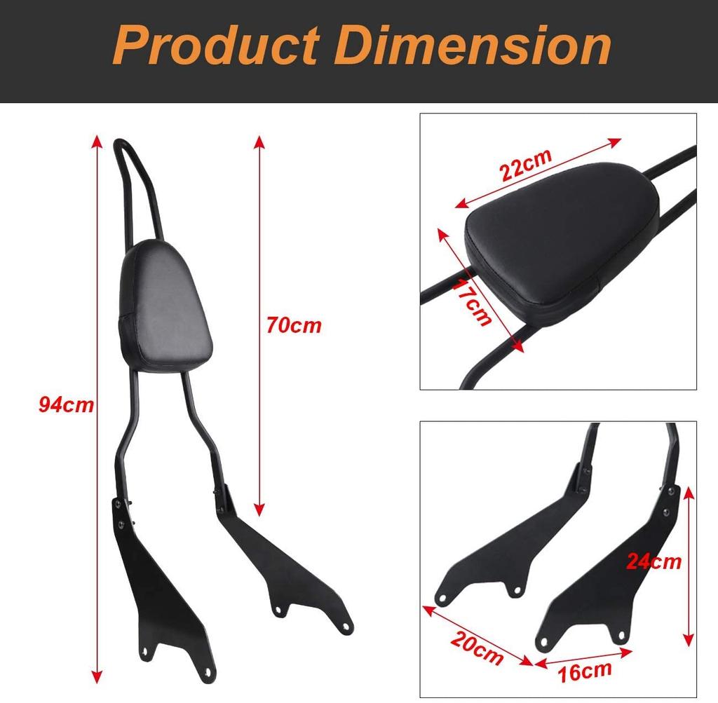Motorcycle Rear Passenger  Seat With Detachable  Backrest Bar+Cushion Motor Accessories