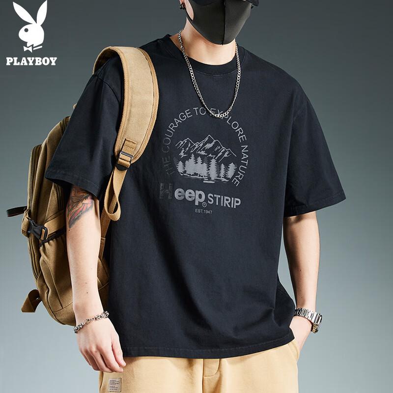 PLAYBOY Men's Pure Cotton Printed Short-Sleeve T-Shirt