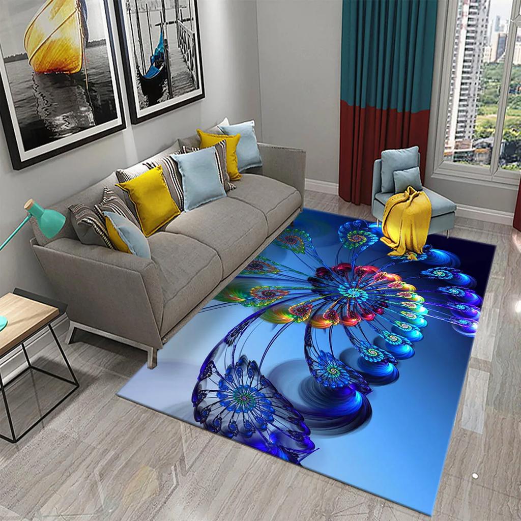 3D Peacock Carpet for Living Room Bathroom Home Decor Sofa Table Rug Anti Slip Chair Cushion Lounge Mat Bedroom Balcony Area Mat