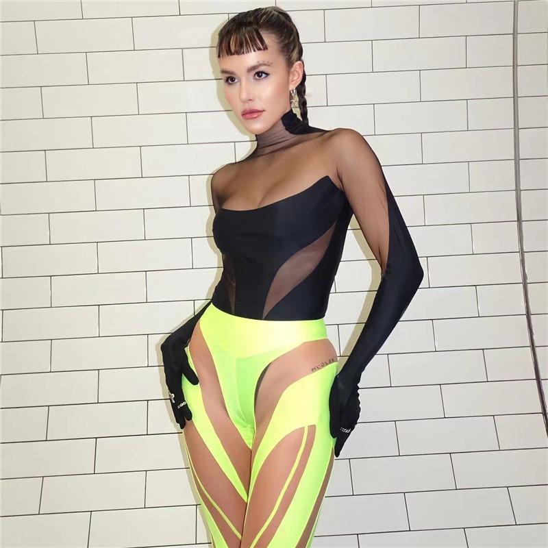 Mesh Splicing See Through Sexy Bodysuits Women Fashion Slim Long Sleeve Jumpsuit Women Playsuits Skinny Mesh Patchwork Vacation Skinny Rompers 24303