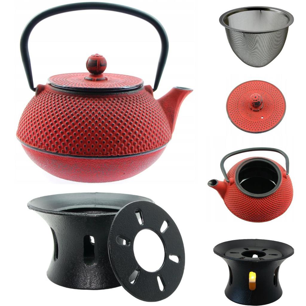 Kettle 0.8L Cast Iron Teapot Infuser Tea Strainer Set + Warmer