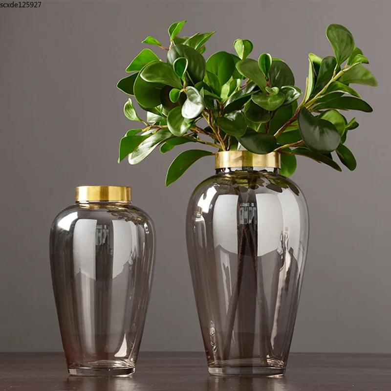 Modern Hydroponic Glass Vase Metal Base Flower Arrangement Countertop Decoration Luxurious Exquisite Flower Vase Home Decoration