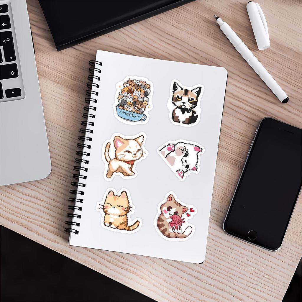 50 Cute Cartoon Pixel Cat Stickers for Notebooks, Phone Cases, and DIY Stationery Decor
