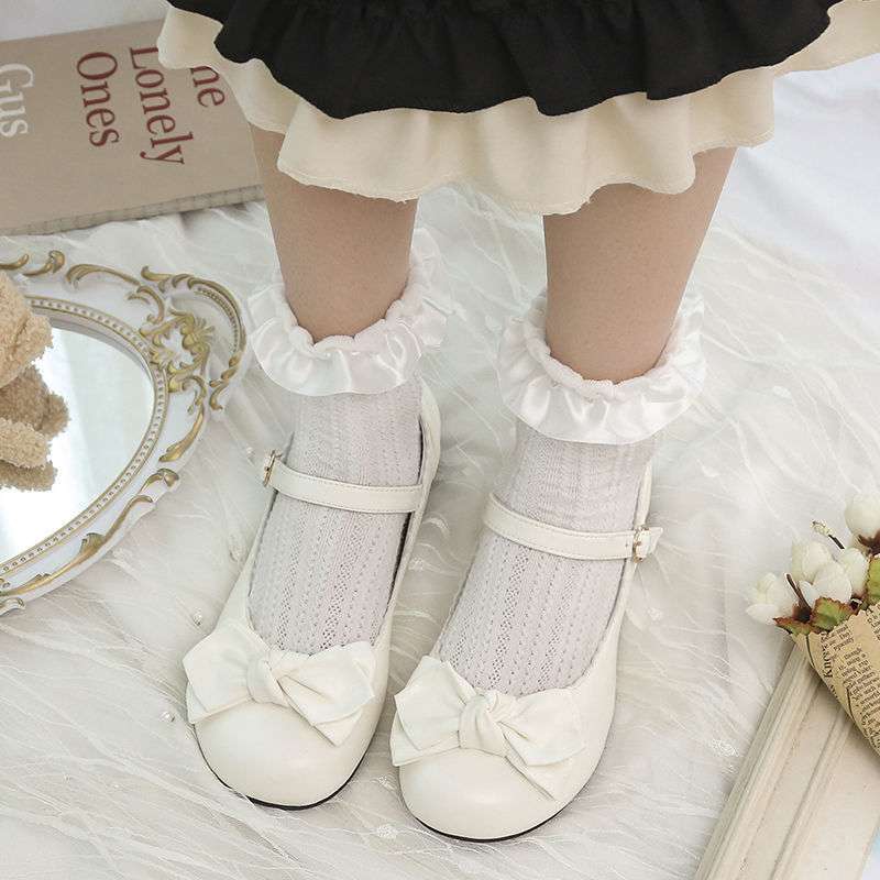 Cute Japanese Lolita round head girl style shoes women's 2025 spring and autumn new bow college thick heel shoes