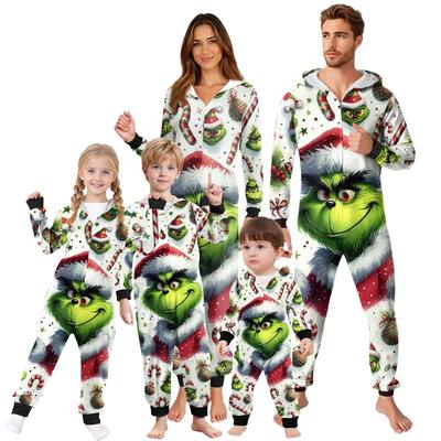 Parent-Christmas Printed Parent-Child Hooded Zip One-piece Homewear