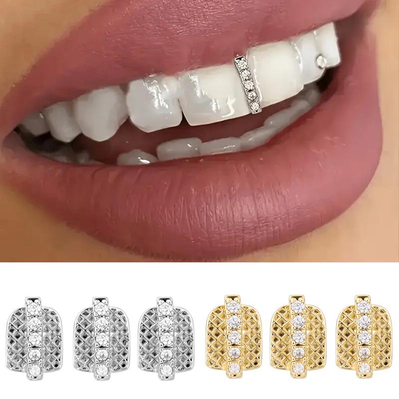Trendy HIPGOP Diamond-Studded Gold Teeth Jewelry Braces