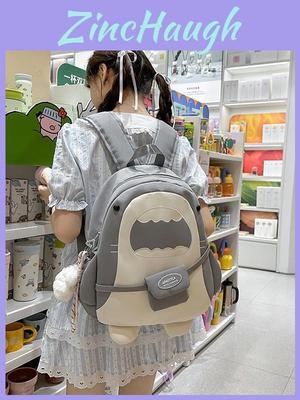 Cute Shark Backpack For Girls With Nylon And Cartoon Design For School Use