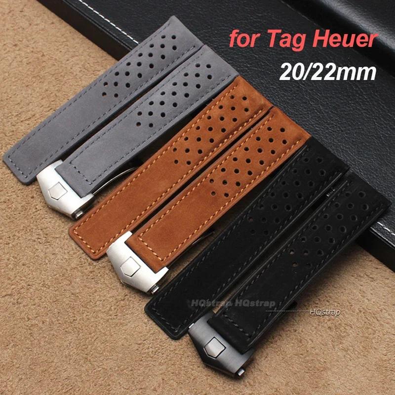 Genuine Leather Replacement Strap for Tag Heuer Carrera Monaco Series 20 22mm Frosted Cowhide Bracelet Universal Breathable Belt