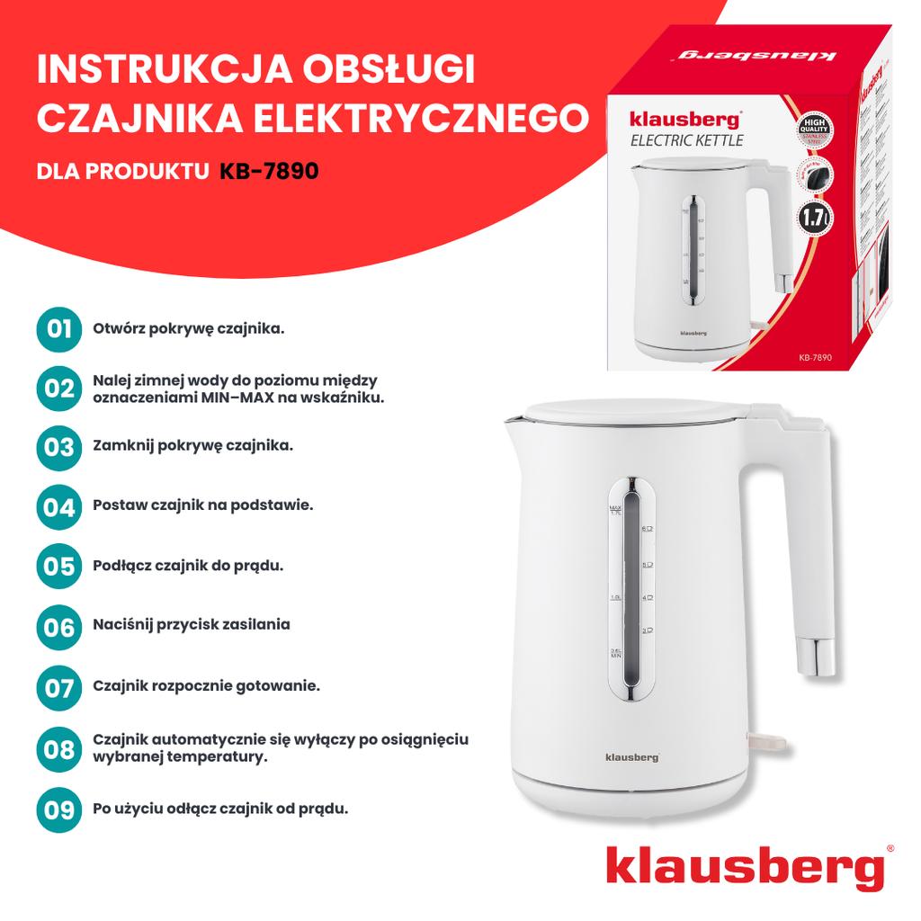 Cordless electric kettle 1.7L white KLAUSBERG KB-7890
