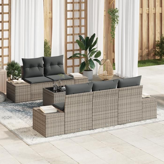 VidaXL Ensemble de Canapé de Jardin 6 pièces avec Coussins en Rattan Gris 3355608