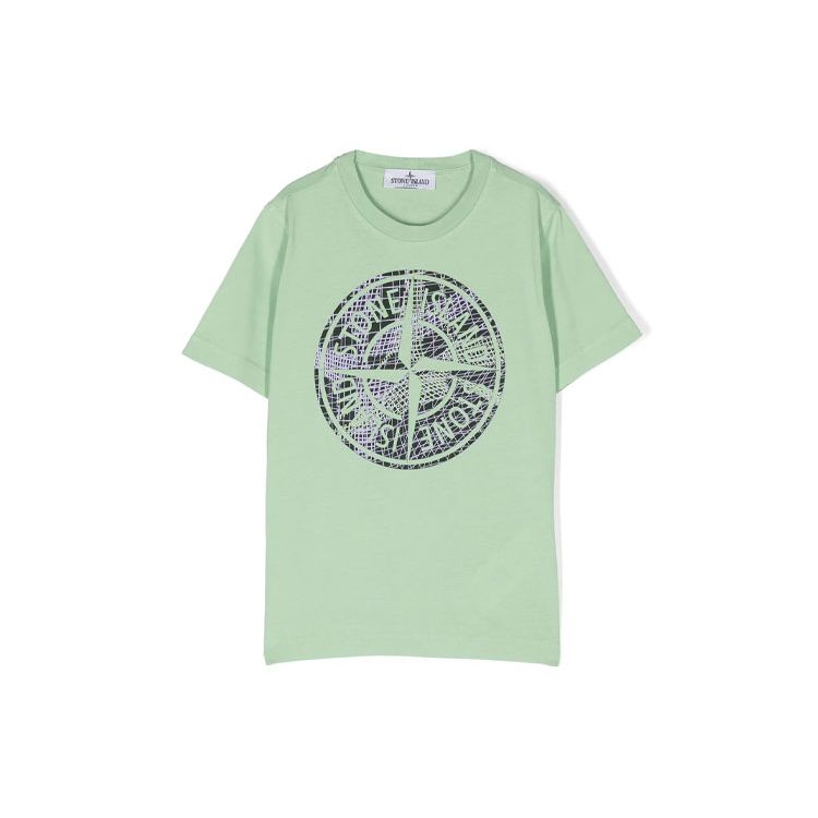 Stone Island Compass Print Casual Crew Neck Short Sleeve T-Shirt Kids Tops Green 781621072-V0052