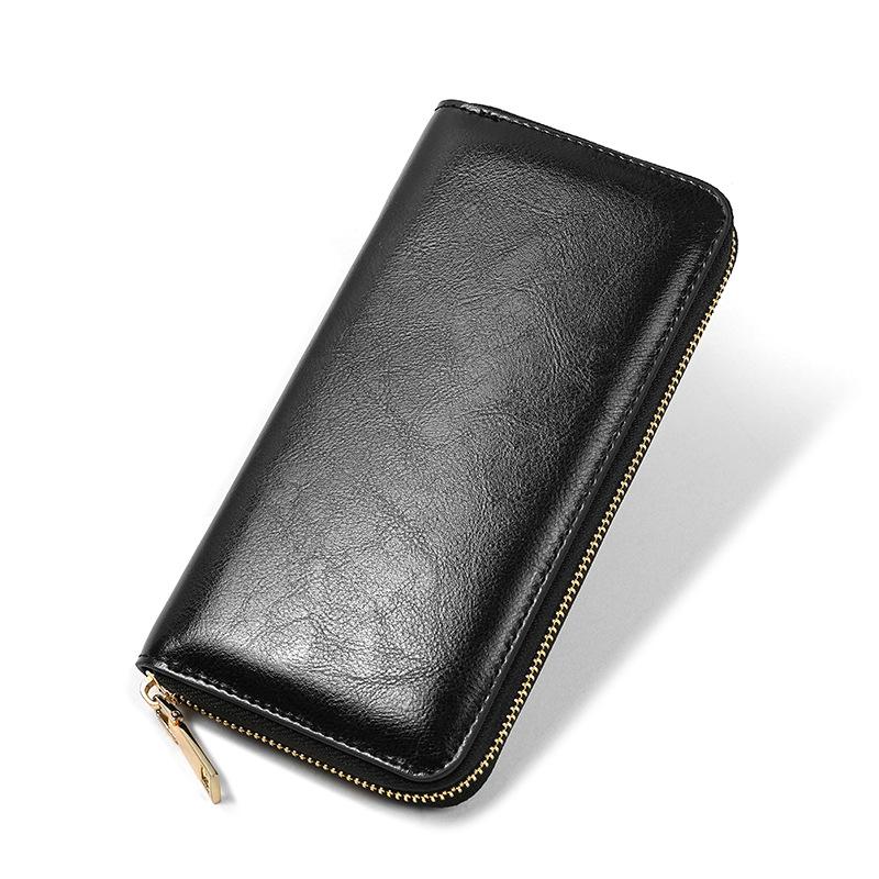 

New Oil Wax Pattern Cowhide Women s Zipper Wallet Long Leather Large Capacity Handbag