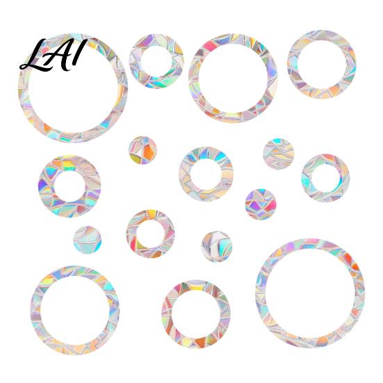 Bird Strike Deterrent 16Pcs Window Decals to Prevent Strikes Clings for Birds Circles Style Rainbow Easy Apply Film Alert Static Glass Reminder