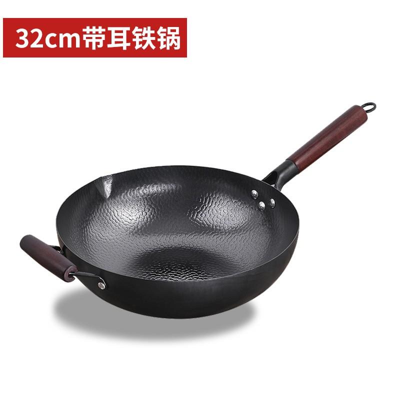 Handgesmeed Koolstofstaal Wok Pan 30/32/34cm Anti-aanbak Ongecoat Gietijzer Stijl Roerbak Gas Elektrisch Inductie