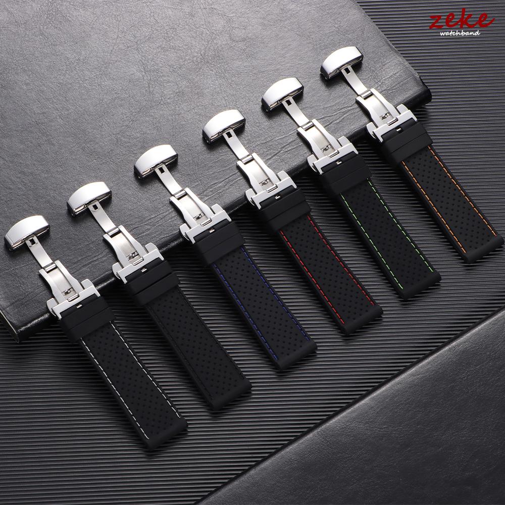 Premium Silicone Watch Band Butterfly Buckle Waterproof Soft Rubber Strap 20mm 22mm Breathable Strap Replacement Universal Watch