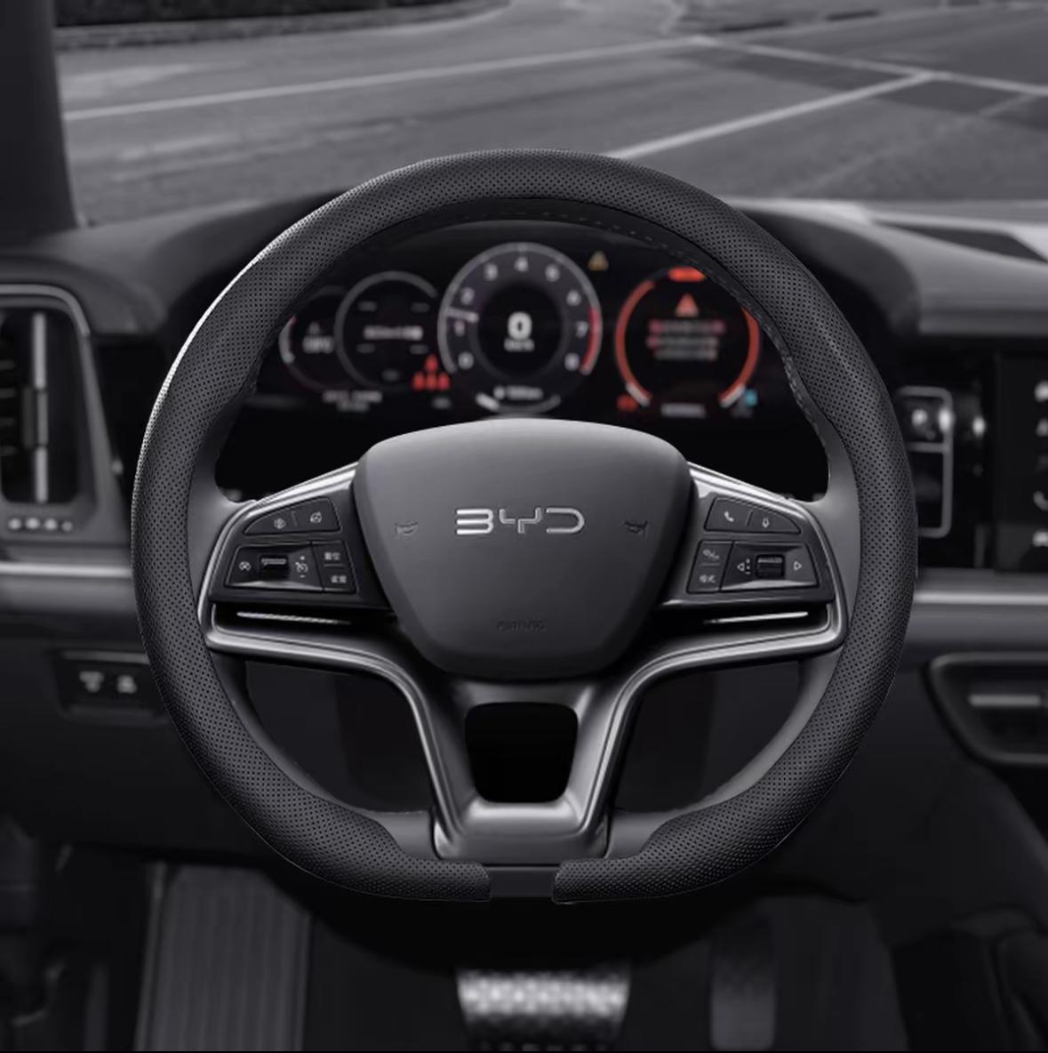 

8D Nappa Leather Car Steering Wheel Cover For BYD M9 2025 Anti-Slip Breathable Auto Steering Wheel BYD M9 Accessories 2025