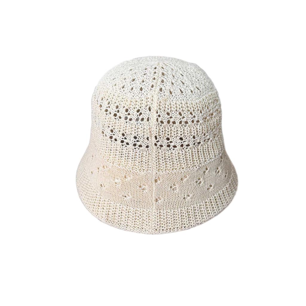 Simple bucket hat hollow knitted hat women's summer big brim showing face small breathable sunscreen basin hat versatile bucket hat