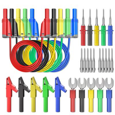 Cleqee Stackable Banana Plug Silicone Test Lead 4mm Stackable Banana Plug with Alligator Crocodile Test Forkback Probe Pin for Replaceable Test Set of