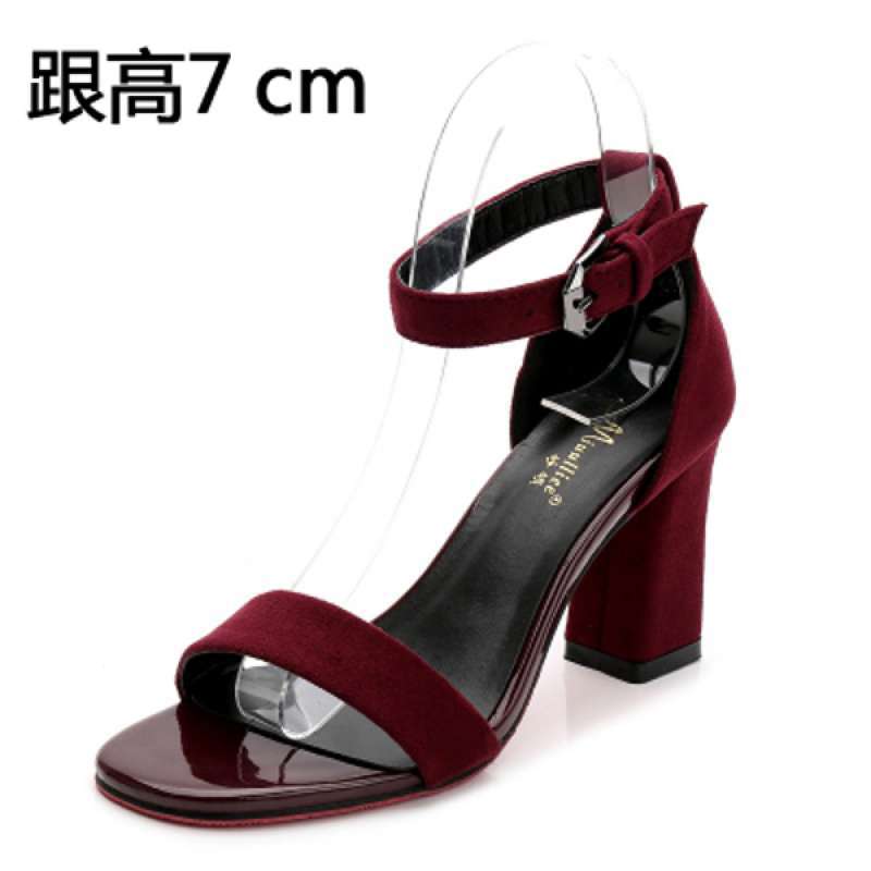 Sandals Women's Summer 2025 New Mid-heel Thick Heel Black Student Versatile Open-toe One-word Buckle Strap Roman High Heels Women