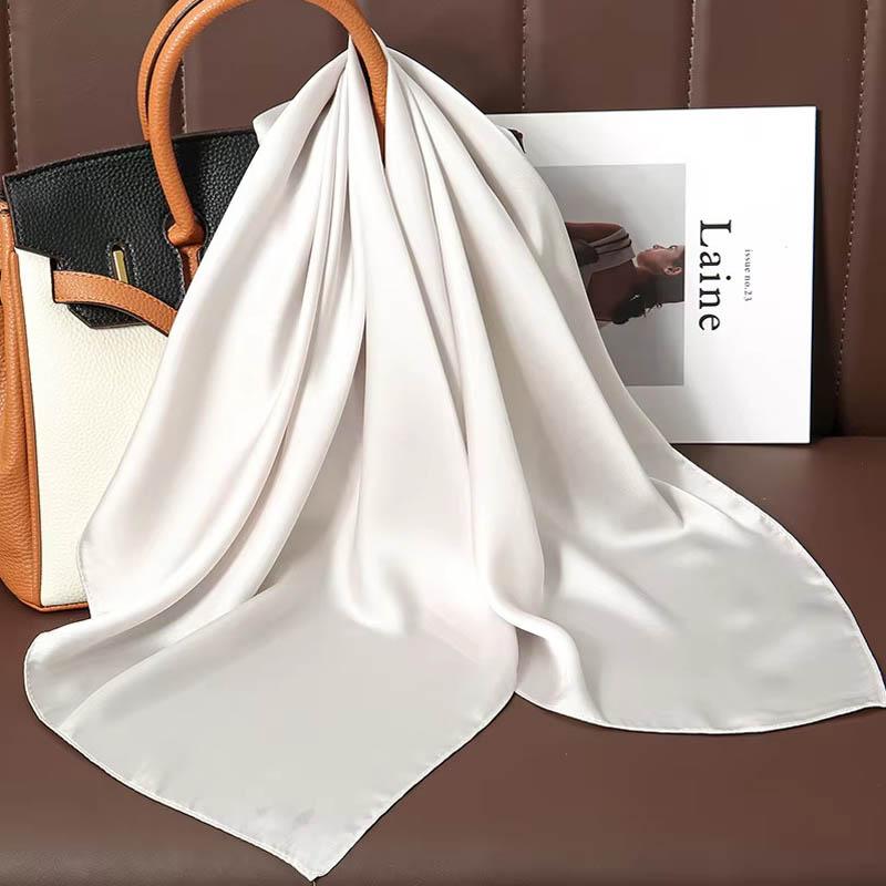 Luxus Uni Farbe Seide Quadratisches Tuch Damen Weiches Satin Pferdehaarband Halstuch Büro Hijab Stirnband Foulard Taschenbänder Geschenk