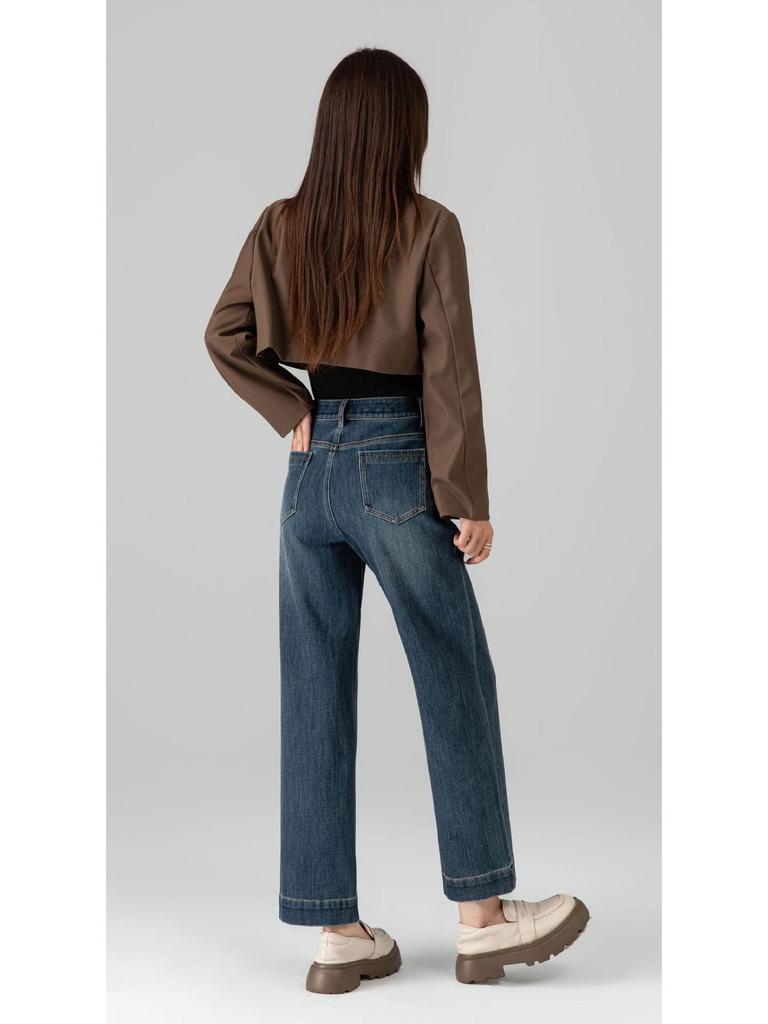360 High Waist Cropped Straight Leg Cane Denim Jeans For Women - Versatile Casual Style