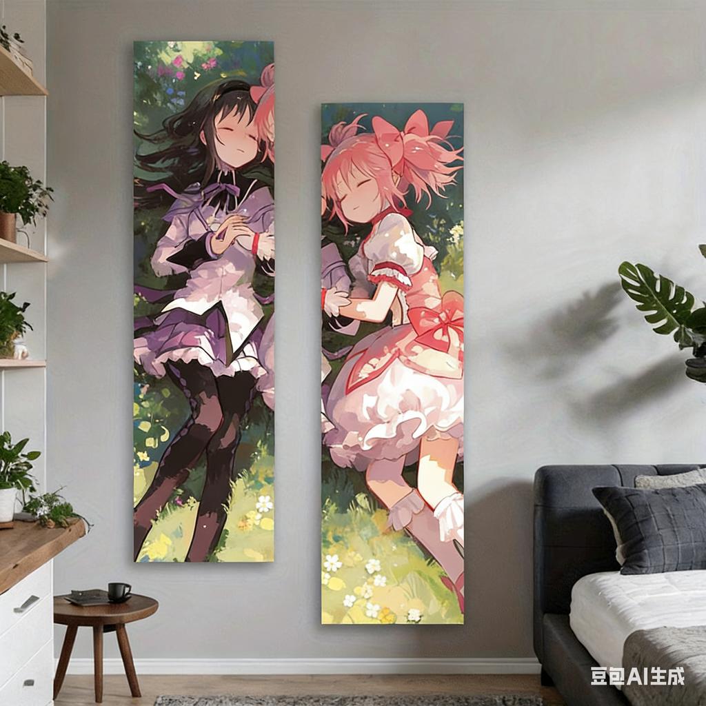 Süßer Magisches Mädchen Vertikaler Wandteppich Madoka Und Homura Langes Wandbehang Teenager Schlafzimmer Wohnheimzimmer Dekoration
