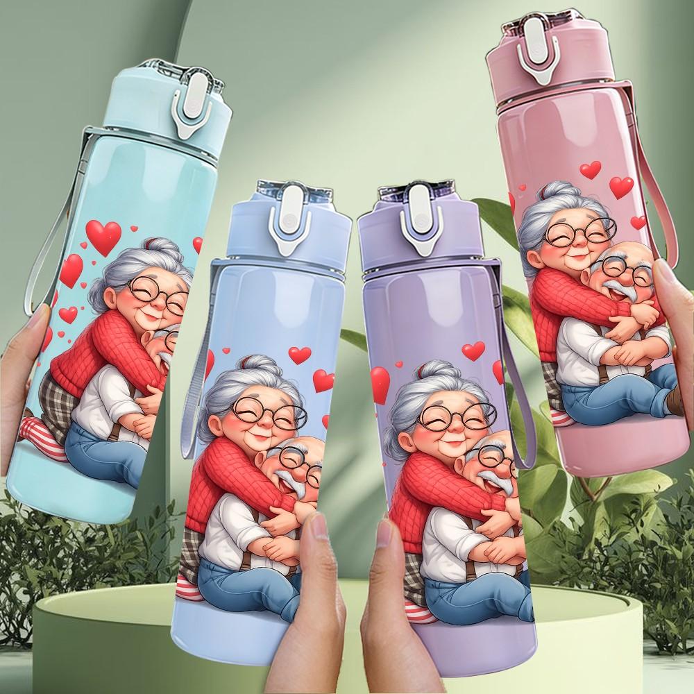 1PC Grandma Kid Warm Hug Art Print 750ml Color Plastic Sports Water Bottle Leakproof Flip Straw Lid Suitable for Sports Office Home Use