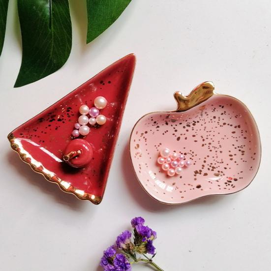 Ceramic Watermelon Apples Shape Earrings Necklace Jewelry Storage Dish Plate
