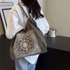 Women Fashion Embroidered Cashew Flower Nylon Shoulder Bag Casual Polyester Lining No-Closure Shopping Tote Bag CLE