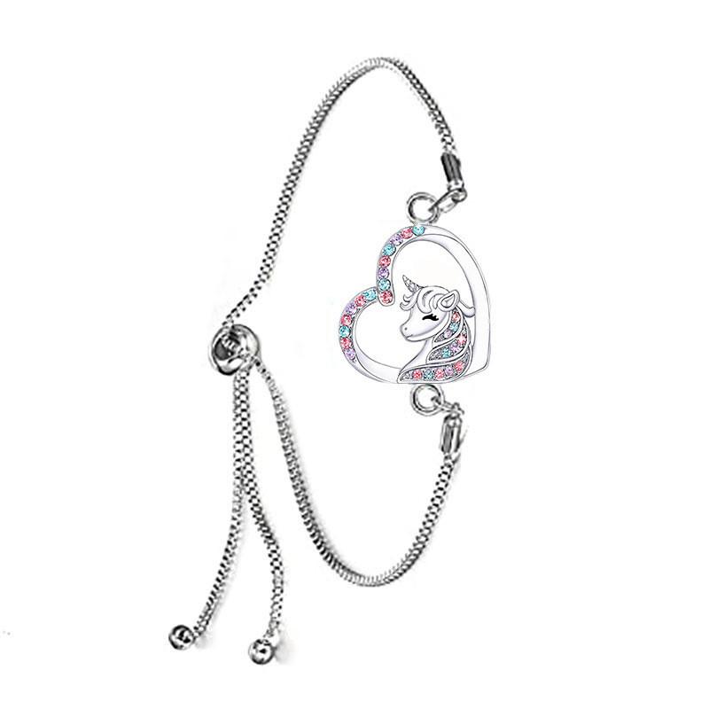 Krásná sada náhrdelníku a náušnic s motivem jednorožce a barevným přívěskem ve tvaru srdce