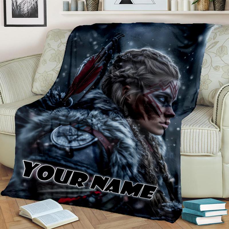 1PC Custom Name Warrior's Journey flannel blanket versatile,all-season throw suitable for the living room,bedroom,camping,travel,and gift