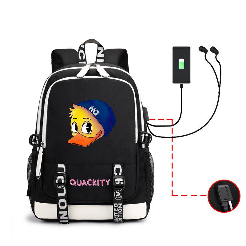 Internet celebrity blogger Quackity backpack male and female anime USB large capacity charging backpack outdoor printed logo